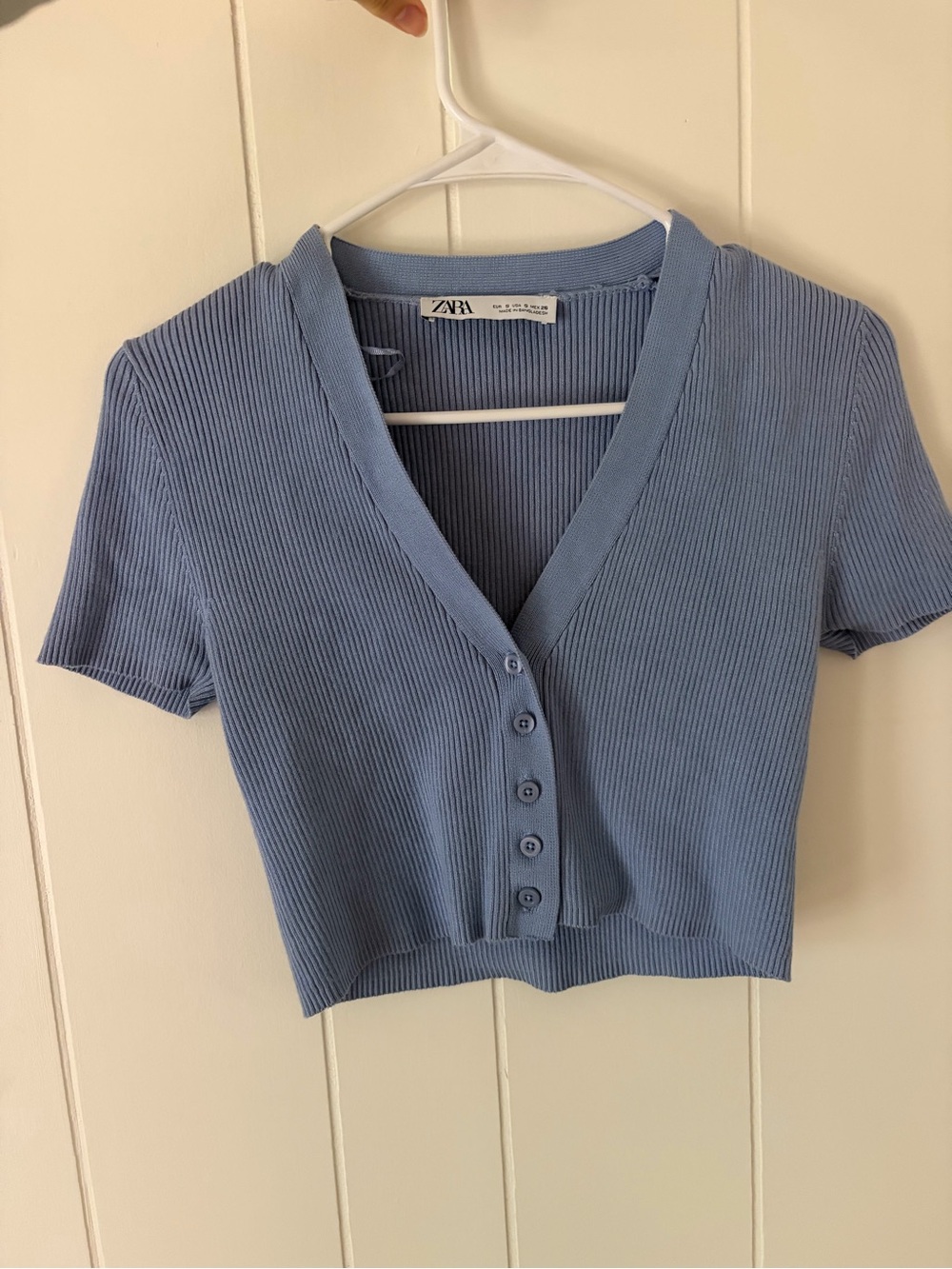ZARA Dusty Blue Ribbed Button Crop Top